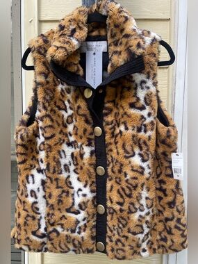 NWT Andrew Marc New York Faux Fur Leopard Vest Sz M